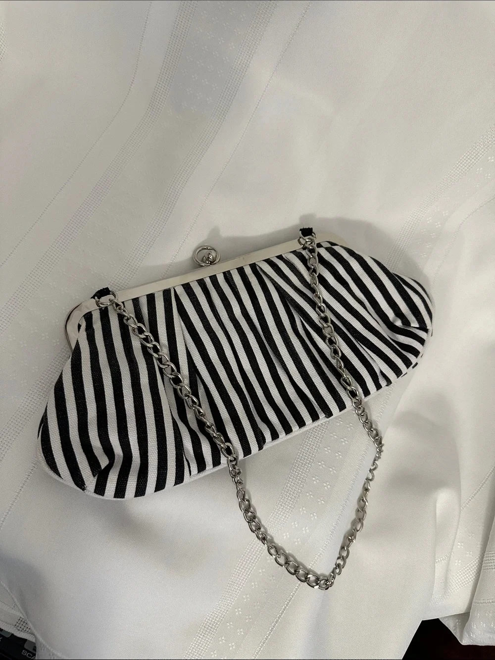 Cato Black and White Striped Chain-Handle Clutch